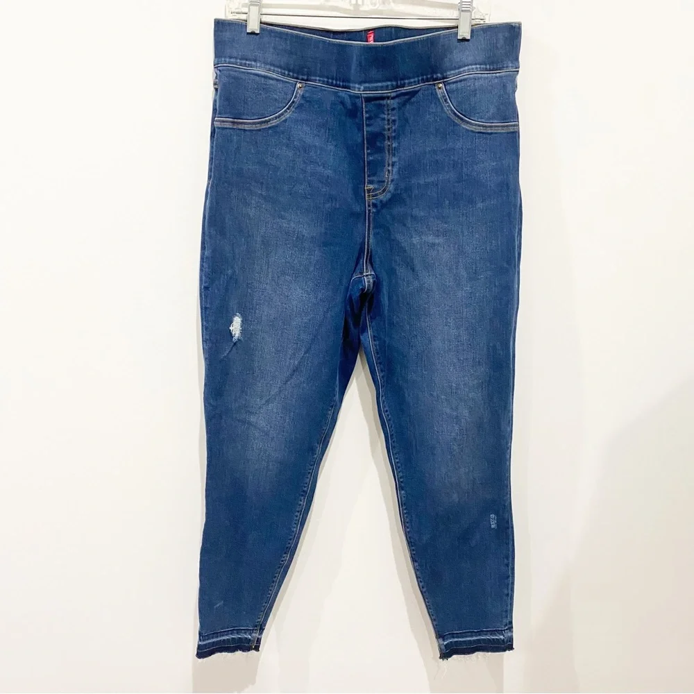 SPANX Blue Distressed Denim Leggings Jeggings Size Small - Picture 2 of 7